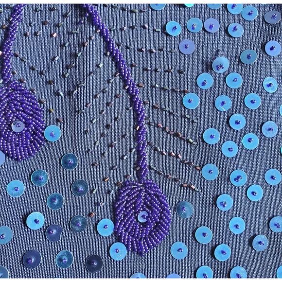 Beaded Sequin Blue High Neck Sleeveless Top - Small - Picture 5 of 7